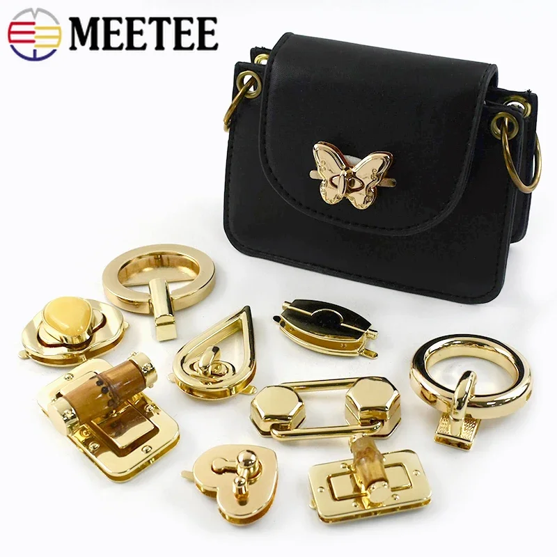 

Meetee 1/2Pcs Gold Metal Bag Lock Buckle Turn Twist Locks Snap Clip Closure Latch Handbag Purse Replace DIY Hardware Accessories