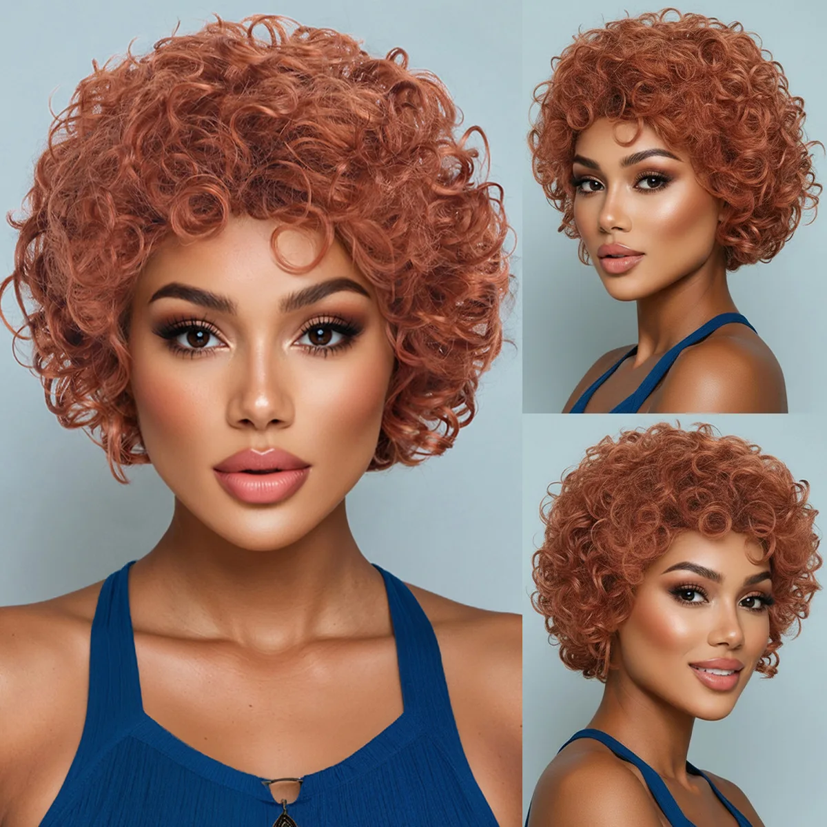 Cross border Europe, America, Africa, small fluffy fashionable women's short curly hair wig full head cover-Synthetic fiber wig