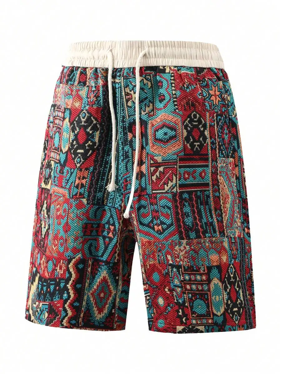 Mens Vintage Graphic Print Casual Shorts Relaxed Fit Elastic Drawstring Waist For Vacation Streetwear