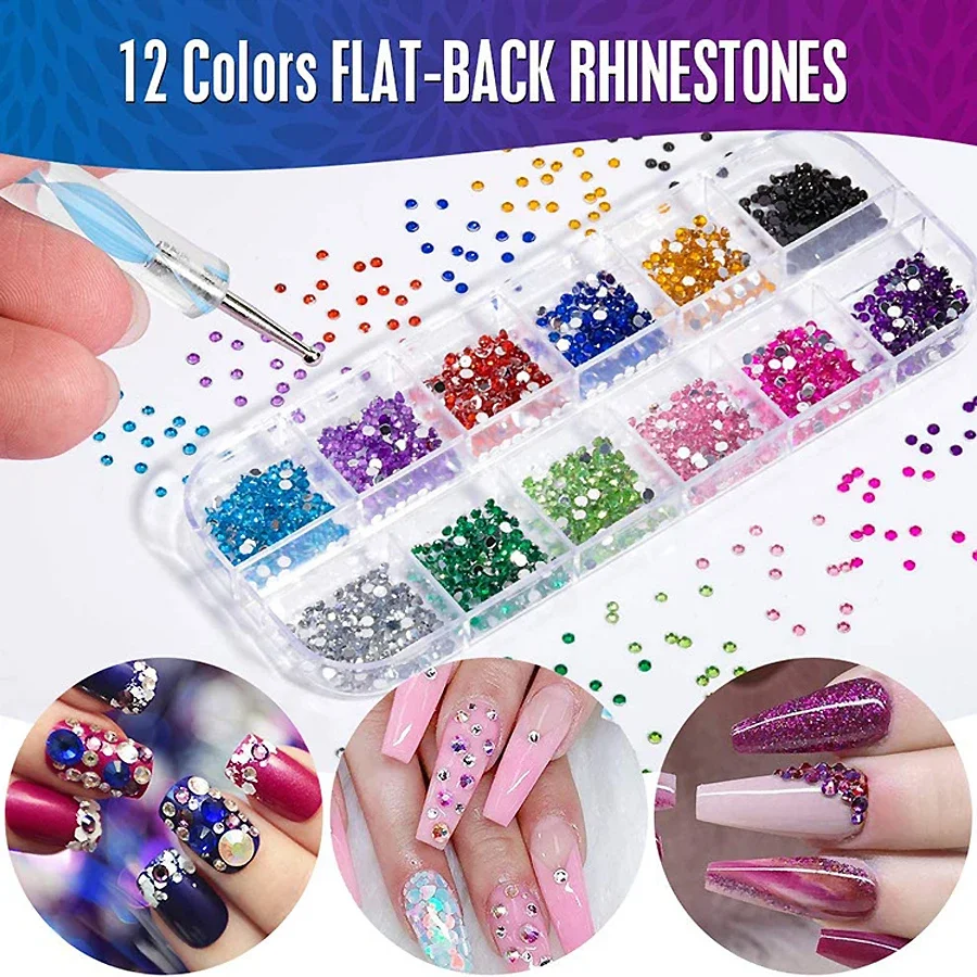 3000Pcs a Box Nail Art Flat Back Crystal Rhinestone 1.5mm 2.0mm Dazzling Diamonds Strass Manicure Tip 3D Decoration