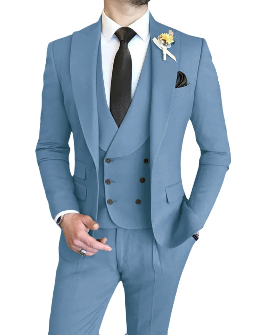 3Pcs Formal Men Suits Slim Fit Double Breasted Groom Formal Business Male Blazer Set Shawl Collar Wedding (Jacket+Vest+Pants)