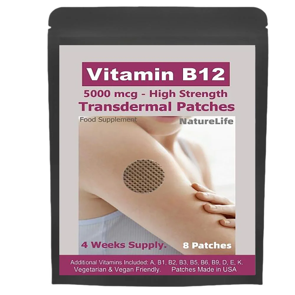 

Vitamin B12-5000mcg (High Strength) Plus Additional Vitamins - Transdermal Patches. Patches Made in USA. 8 Weeks Supply.