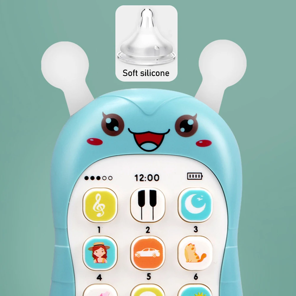子供用音楽携帯電話おもちゃ、シリコンシェル、噛むことができるベビーパズル、多機能早期教育電話おもちゃ