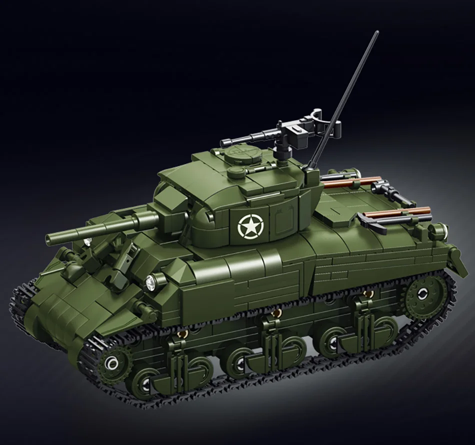 World Military War Ⅱ Sherman M4A1 Medium Tank Building Blocks Set MOC USA M4 Main Battle Tank Bricks Toys For Adult Gifts