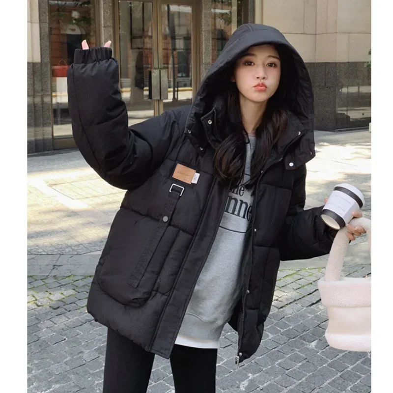 2024 inverno com capuz outwear feminino cáqui para baixo jaqueta moda branco espessamento pena quente feminino pato para baixo confortável curto sólido