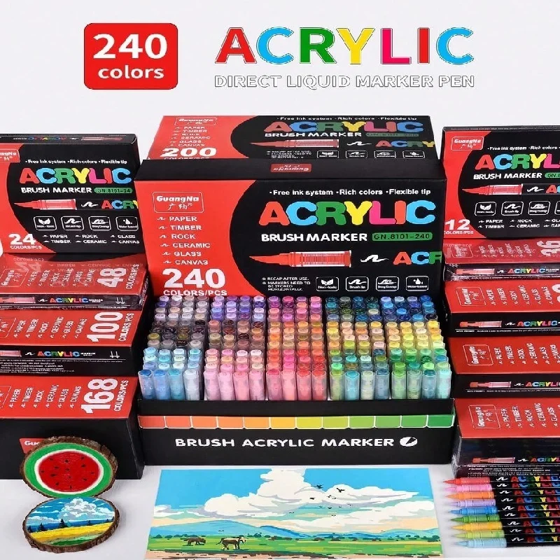 

Guangna 12-360 цветов, набор жидких маркеров для прямых маркеров, ручная работа «сделай сам», акриловые ручки-кисти, студенческая ручка для рисования граффити