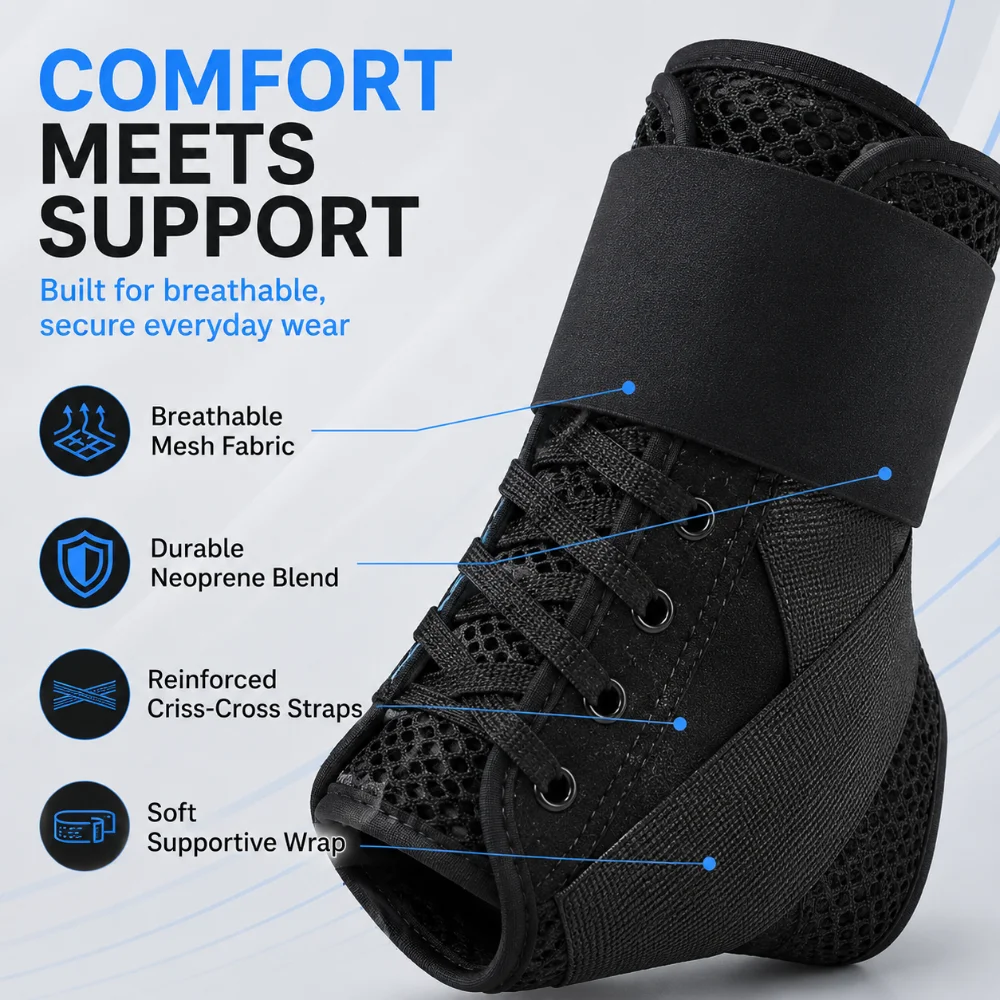 gym accessorieAdjustable 360° Ankle Brace Support with Removable Side Stays Breathable Lace-Up Stabilizer for Sports Gym Sprains