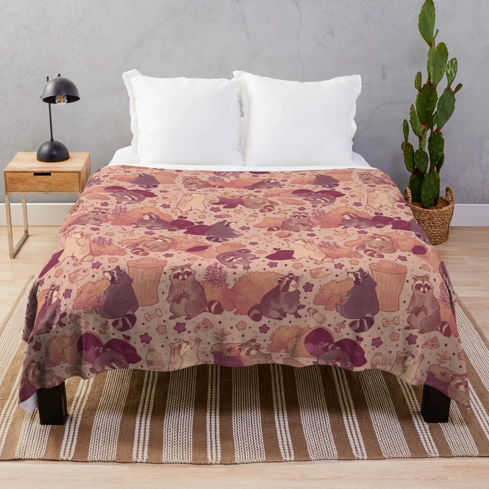 

Raccoons Daylight Scavenge Throw Blanket Faux Fur Soft Warm Blanket for Bed