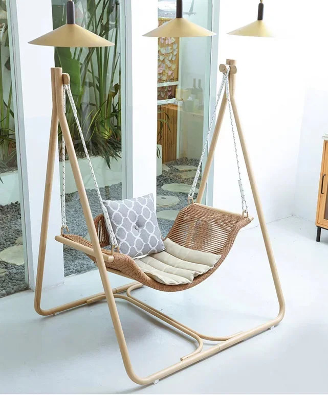 Leisure Design Outdoor Durable Wood Color Single Seat Hanging Swing Chair