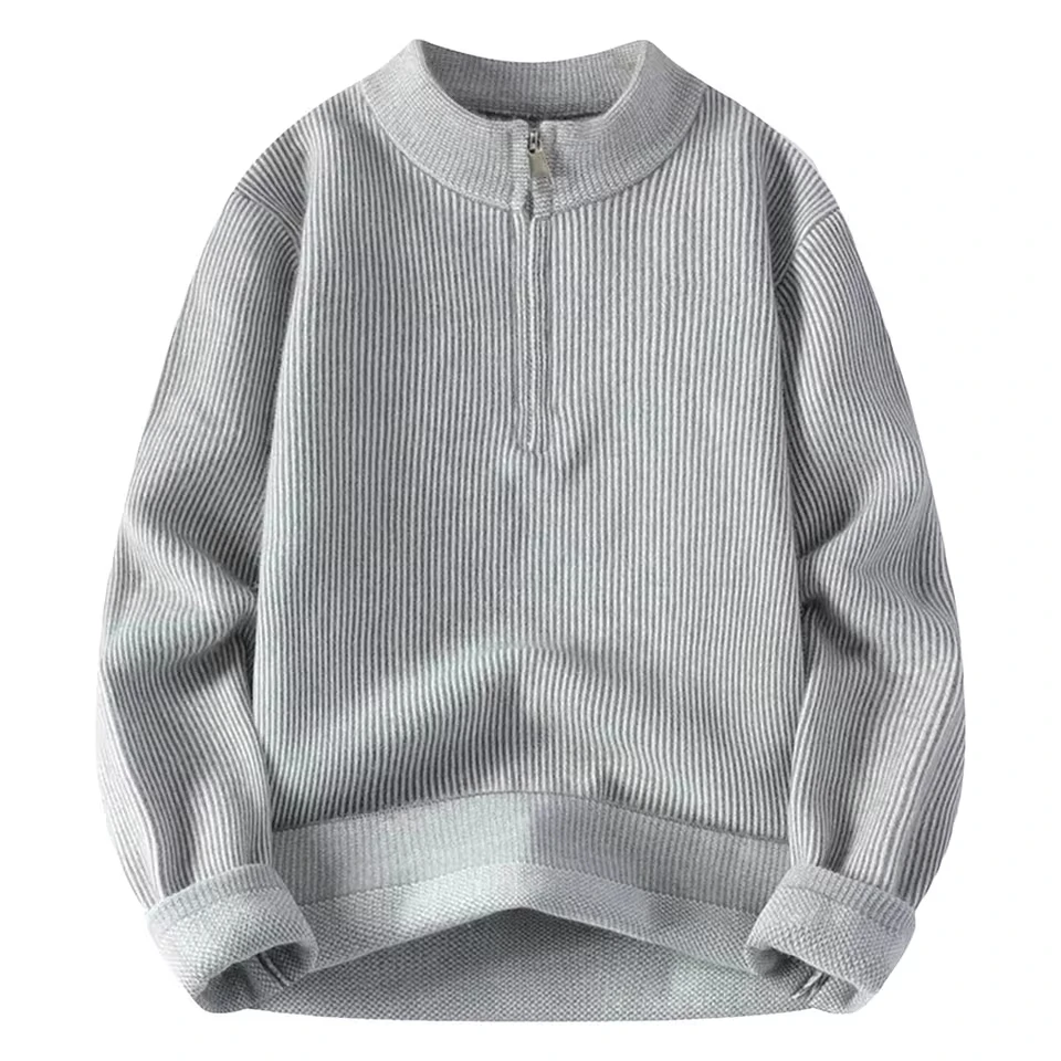 Autumn Winter Cashmere Cotton Blend Sweater Mens Solid Color Half Zip Knit Pullover Casual Loose Sweater SuéTer Para Hombre