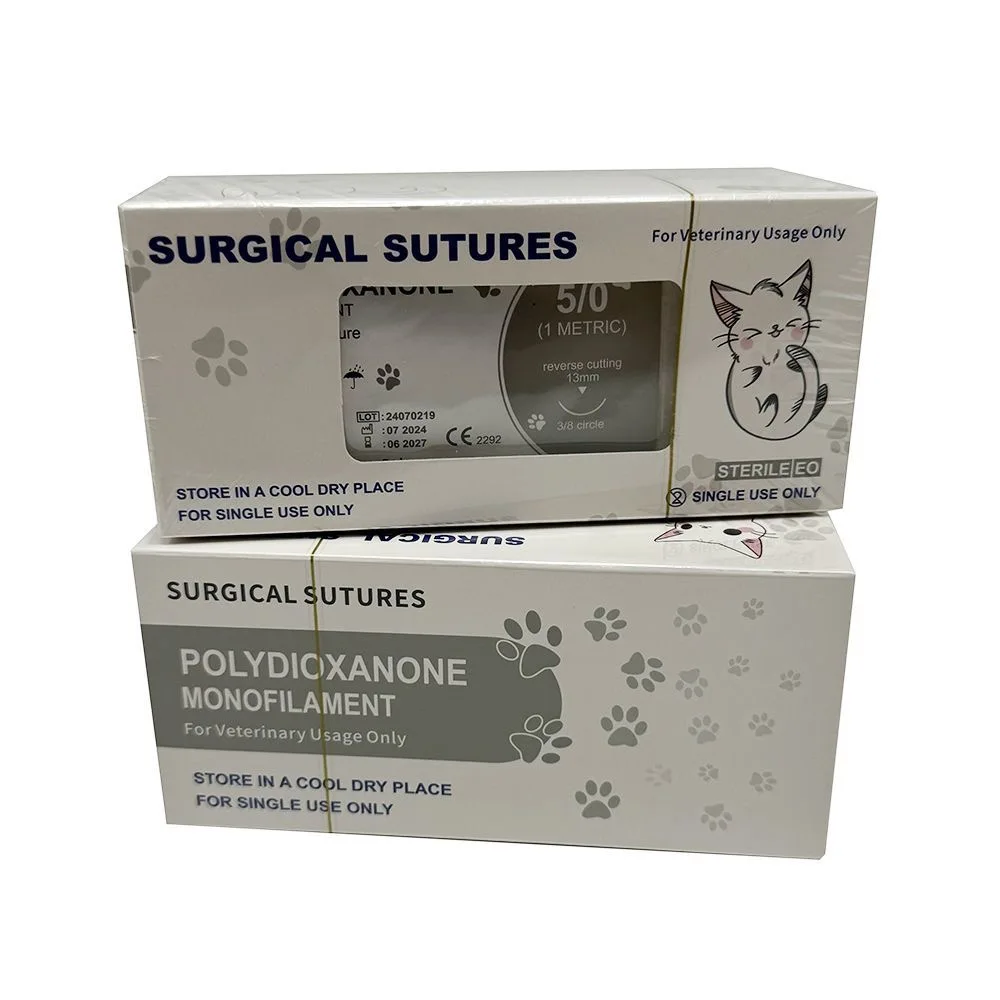 12pcs Absorbable Suture Thread 75cm/90cm Veterinary PGA Sterile Surgical Suture with Curved Needle for Veterinary Medical Teachi
