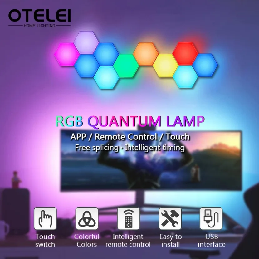 Tuya Quantum Lamp Smart App RGB Remote Control Touch Led Esports Atmosphere Light Background Wall Bedroom DIY Decor Wall Lamp