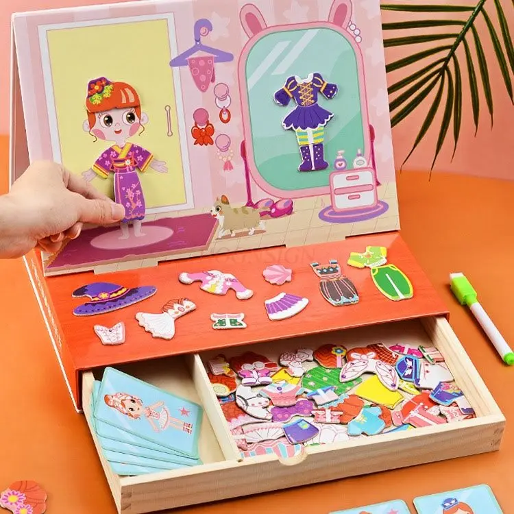 1 caja de rompecabezas magnético de juguete para niñas de 3 a 6 años, pegatina magnética de ensamblaje de rompecabezas