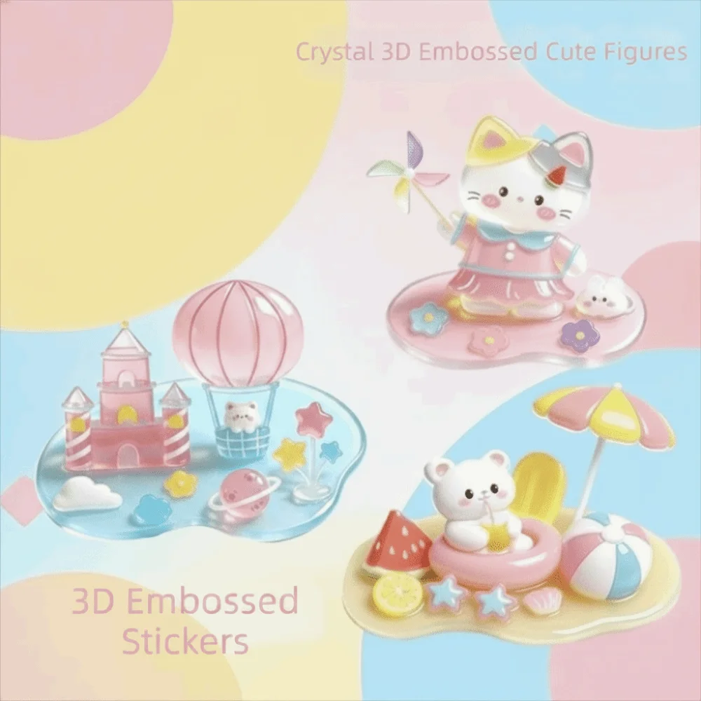 Cartoon Design 3D Crystal Embossed Stickers Handmade Little Bear DIY Stacking Stickers Mini Ornament Kawaii Relief Stickers