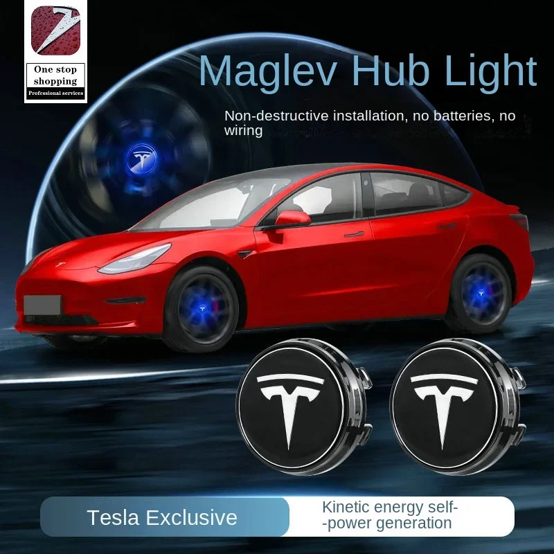 for Tesla Model 3/S/X Model Y magnetic levitation wheel cover light modification LED illuminated car emblem light tire light