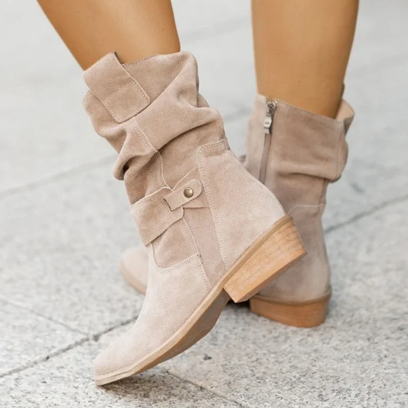 

2024 Hot Sell New Winter New Women's Boots Large Low Heel 40-43 Suede Ankle Boots for Women Brown Long Boots