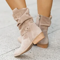 2024 Hot Sell New Winter New Women's Boots Large Low Heel 40-43 Suede  Ankle Boots for Women Brown Long Boots