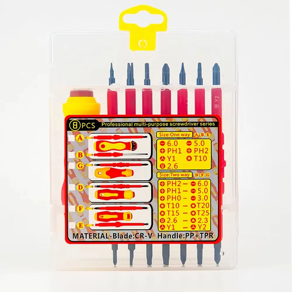 Conjunto de chave de fenda isolada, 8 peças, lâmina intercambiável, eixos de aço cr-v, kit de ferramentas de reparo para eletricista, alça ergonômica tpr
