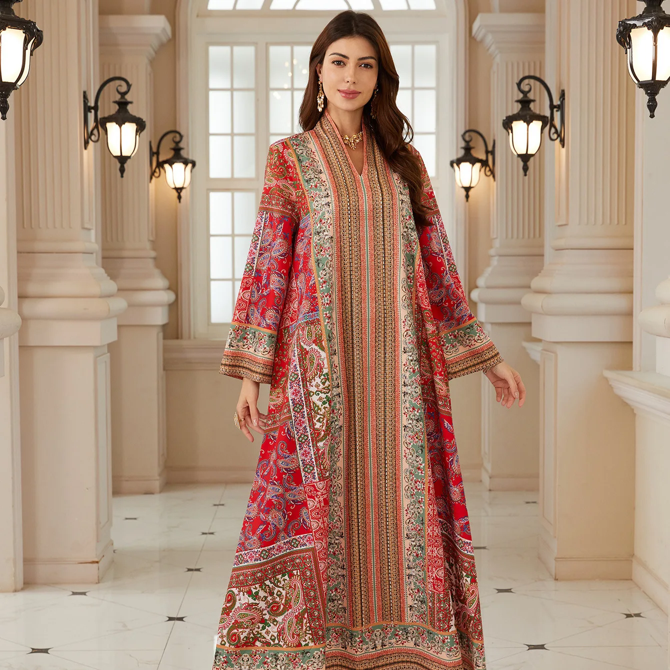 

Women Muslim Middle East Dress Abayas Print Party Dress Vestidos Jalabiya Morocco Loose Gorgeous Party Style Dubai Abayas