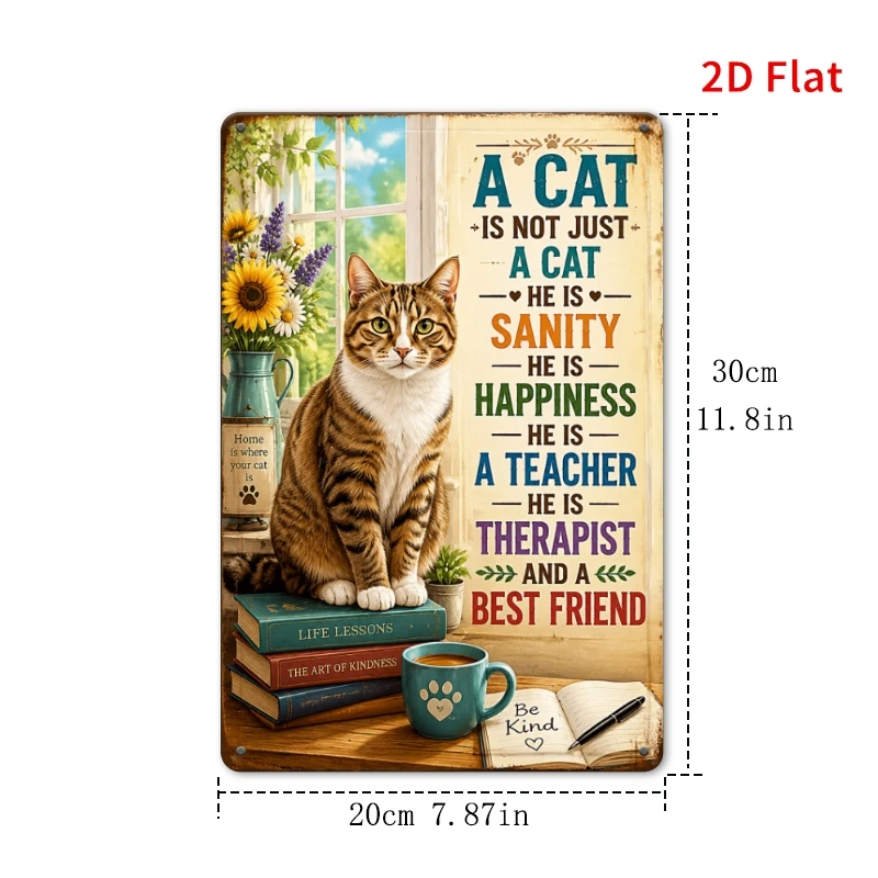 2D Flat - [2Dflat], 1pc 11.81X7.87inch- A Cat Is Sanity Happiness Therapist Best Friend Tin Sign, Cat Lover Quote Decorative Sig