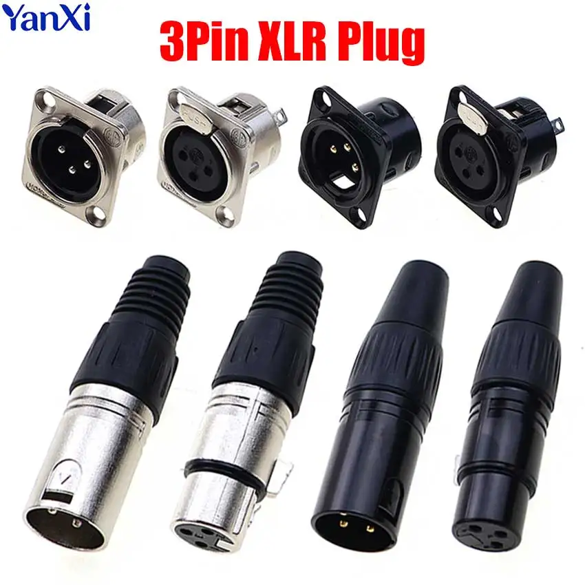 1 Stück XLR 3-Pin Stecker Buchse Mikrofon Audio Kabelverbinder 3-Pin Schwarz Silber Kupferkontakt XLR Metallstecker Panelmontage