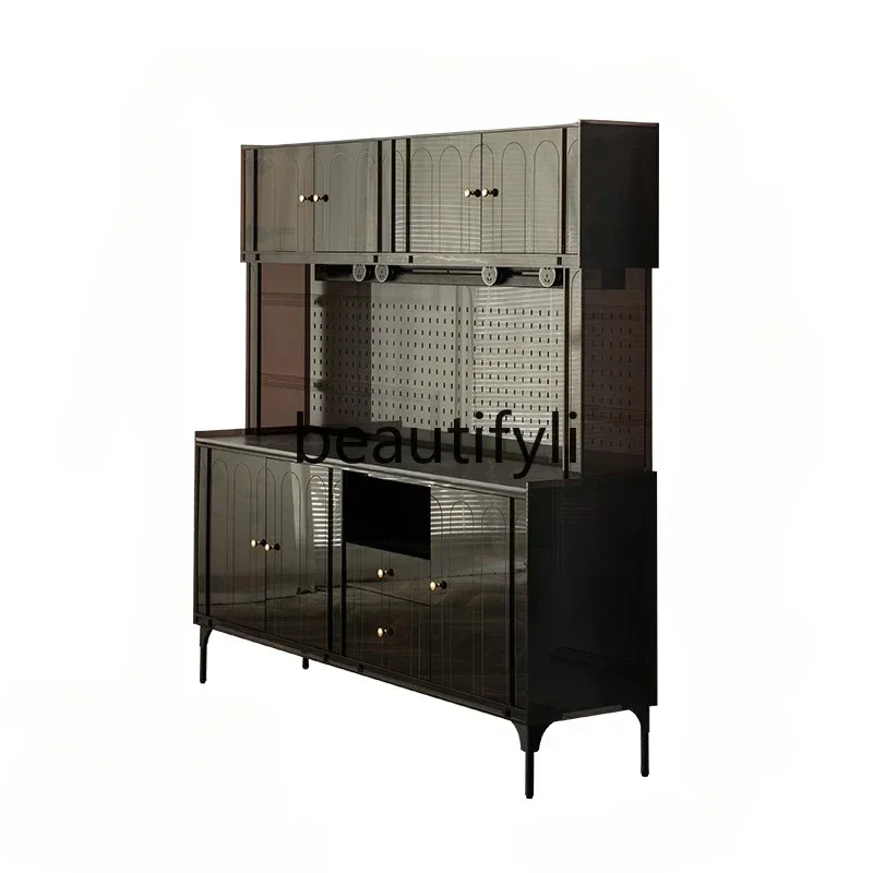 

New arrive Grey square integrated wall large dining side cabinet acrylic light luxury medium and ancient style storage tea cabi