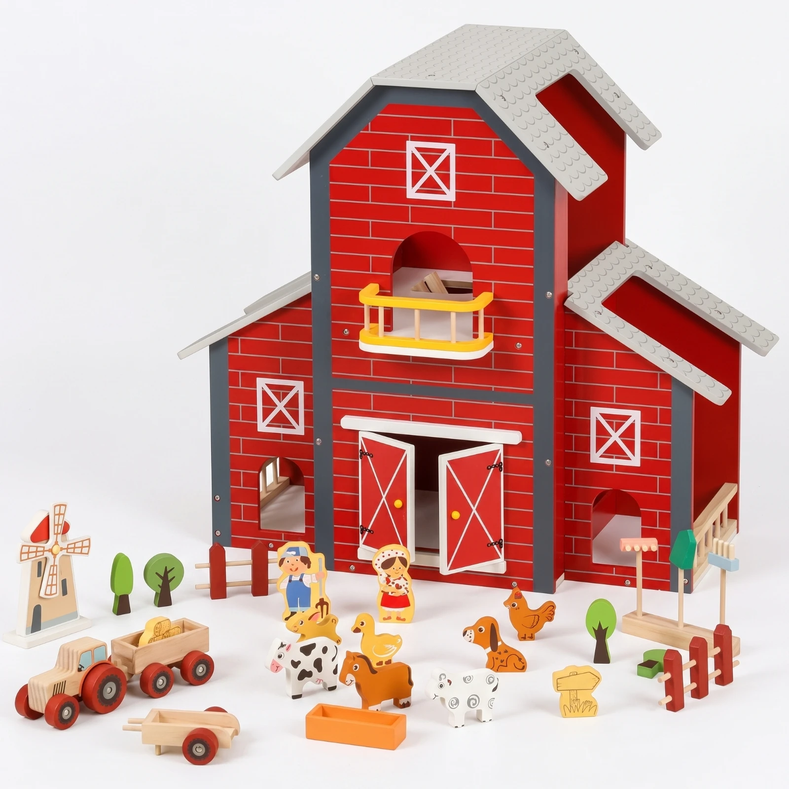 Barn Dollhouse Imaginative Wooden Dollhouse with Accessories Toy Farm Barn Open-Front Non for Children, Playroom