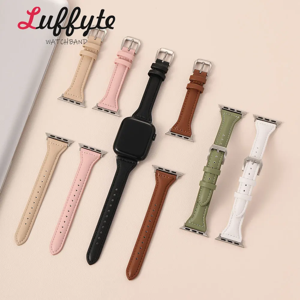 Slim Cute Women PU Leather Wrist Strap for Apple Watch Series 1-11 Ultra SE 3 2 1 for Iwatch 38 40 41 42 44 45 46 49mm Watchband