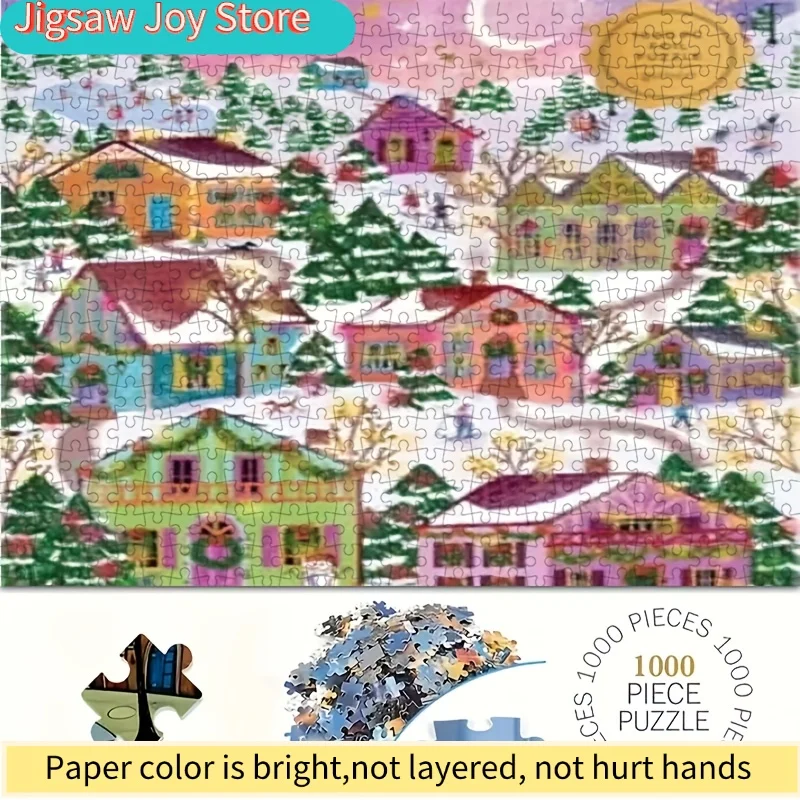 

Galison Joy Laforme Snow Cap Village Jigsaw Puzzle - Winter Festival Village Art, 32-Color Palette, Challenging Large Puzzle