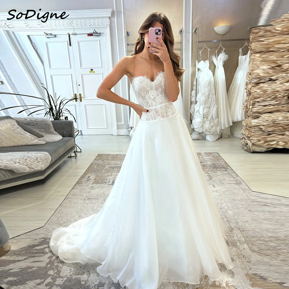 

SoDigne A-line Organza/Lace Wedding Dresses Sweetheart Sleeveless Bride Dress Boho Wedding Gown vestidos de novia Customized