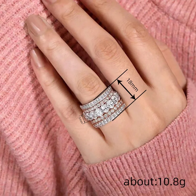 Huitan Luxury Two-Tone Wide Rings for Women Full Brilliant Cubic Zirconia Exquisite Superb Party Jewelry Trendy Chic Accessories