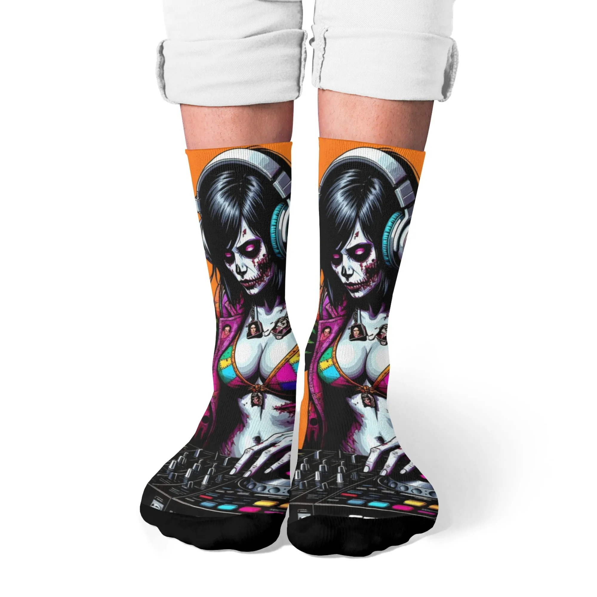 Street hip-hop trend men's socks crazy rock electronic music DJ zombie novelty funny socks Harajuku retro style party carnival
