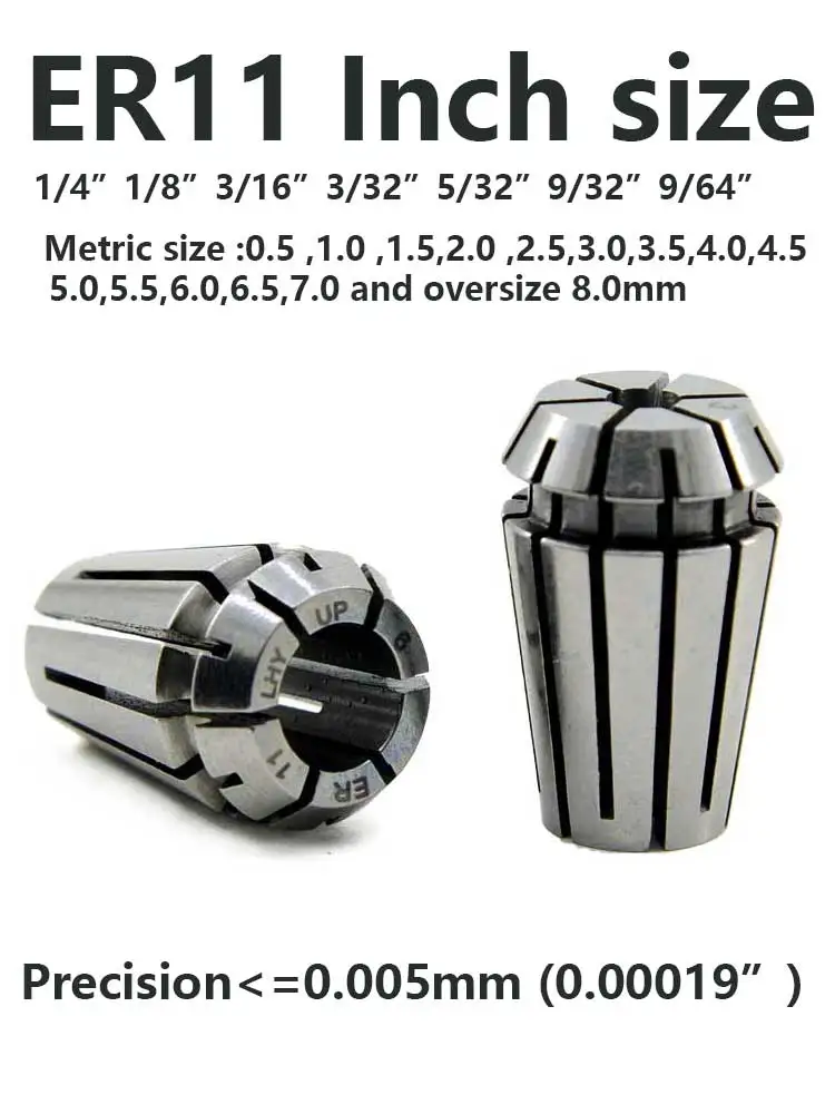 High Precision ER11 Collet Chuck 0.005mm Tolerance, CNC Milling Engraving Universal for 1/4 1/8 3/16 3/32 5/32 9/32 9/64 0.5-8mm