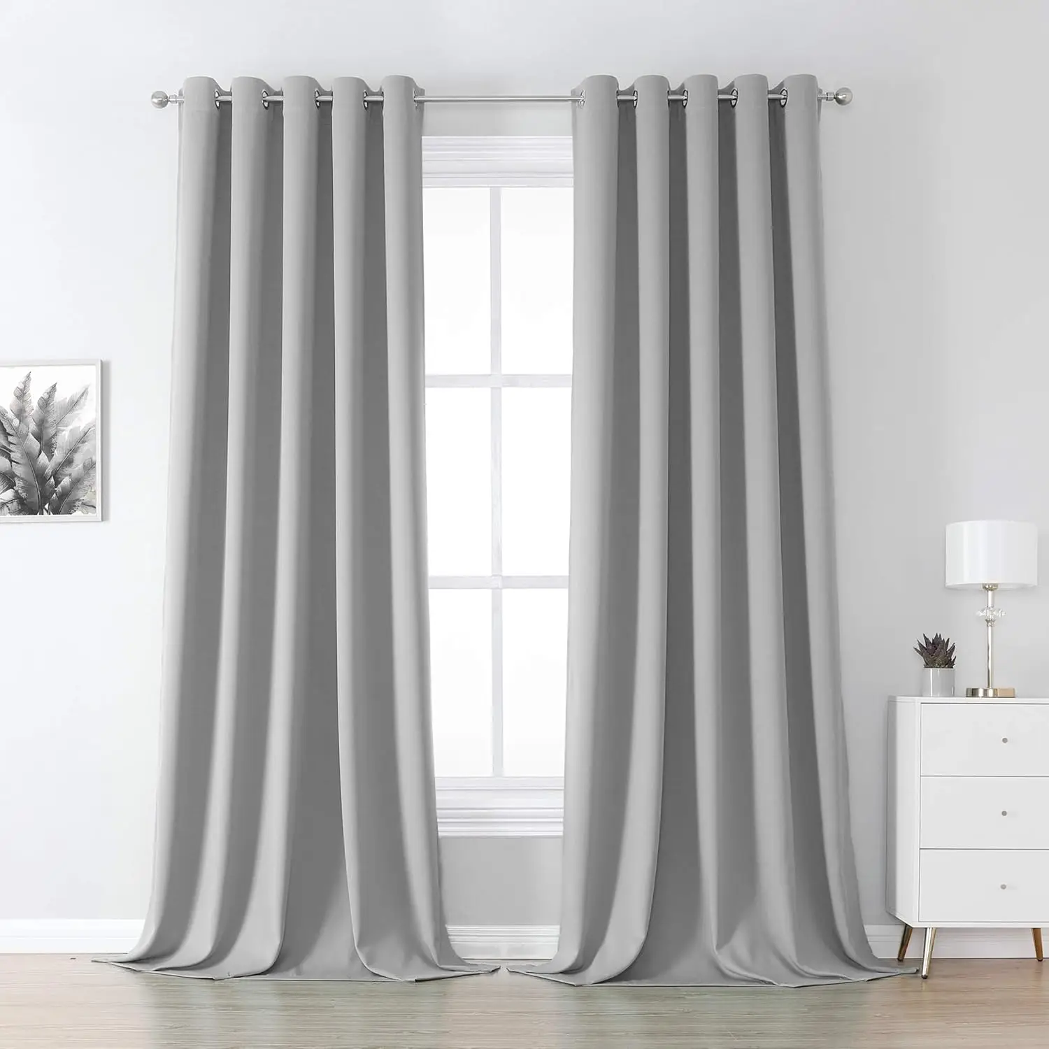 108-Inch Blackout Curtains with Thermal Insulation, Grommet Top for Living Room and Bedroom, Light Grey