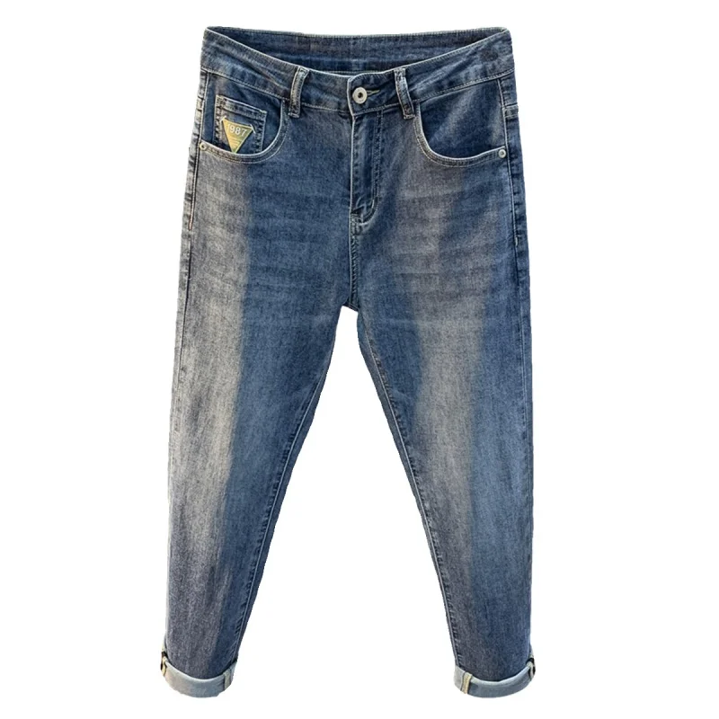 Spring New Jeans Men's 2024 Korean Style Trendy Slim Fit Skinny Pants Stretch Casual All-Matching Washed Trousers