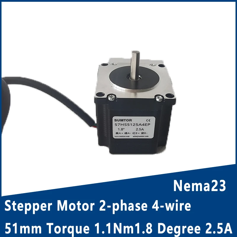 

Nema23 Stepper Motor 2-phase 4-wire 51mm Torque 1.1Nm1.8 Degree 2.5A Single and Double Shaft 6.35mm/8mm Hybrid Motor