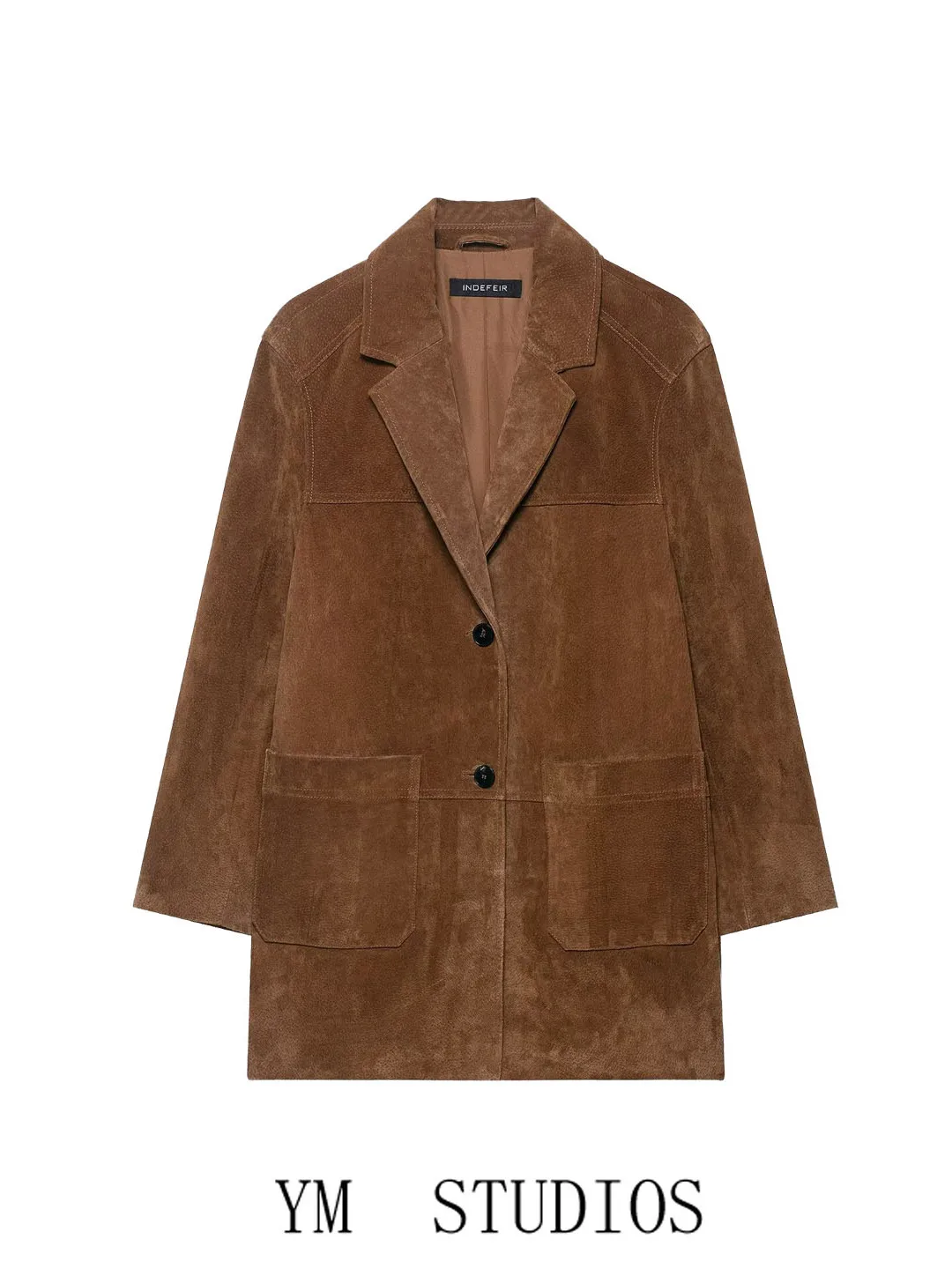 

Женский коричневый бархатный фактурный костюм Jaet, свободная рабочая одежда, длинная застежка на пуговицах, однотонная верхняя одежда средней длины