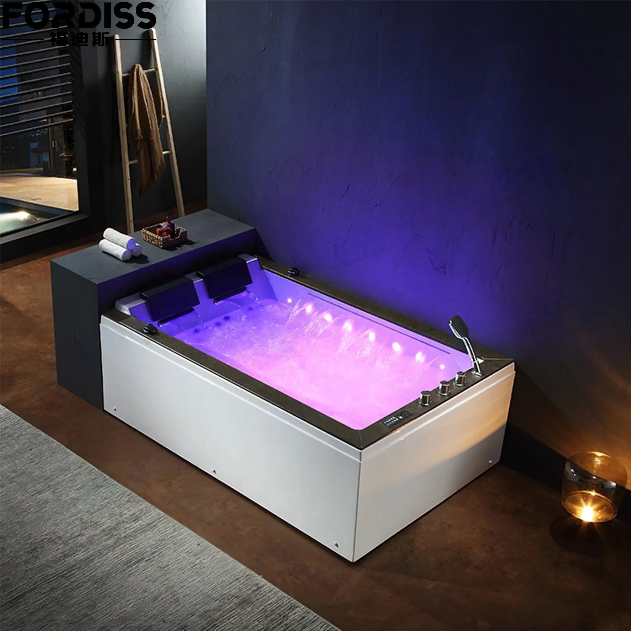 Indoor-Spa-Whirlpool-Badewanne Massage-Badewanne für 2 Personen Acryl-Badewanne mit Kunststein und Ozon