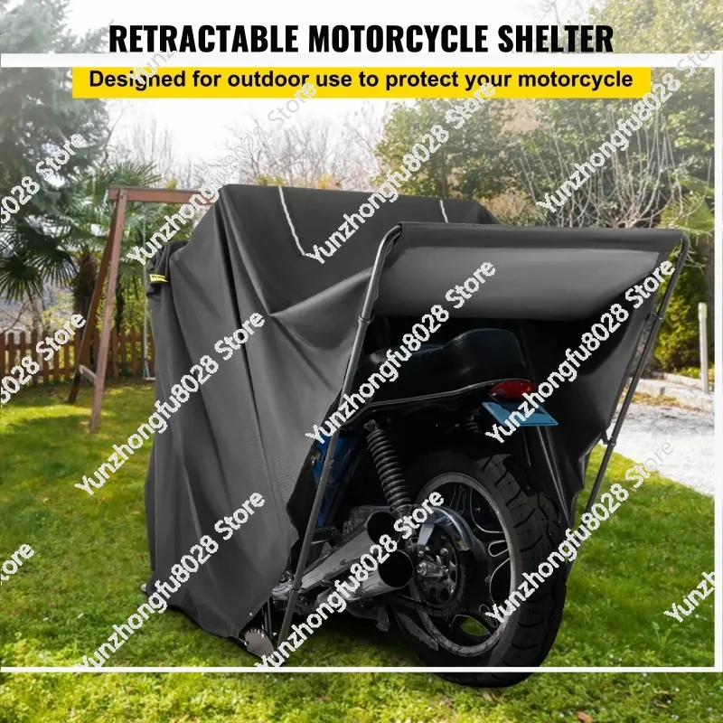 Weatherproof 600D Oxford Motorcycle Shelter. Heavy-duty, Lockable, with Anchor Bag. 107