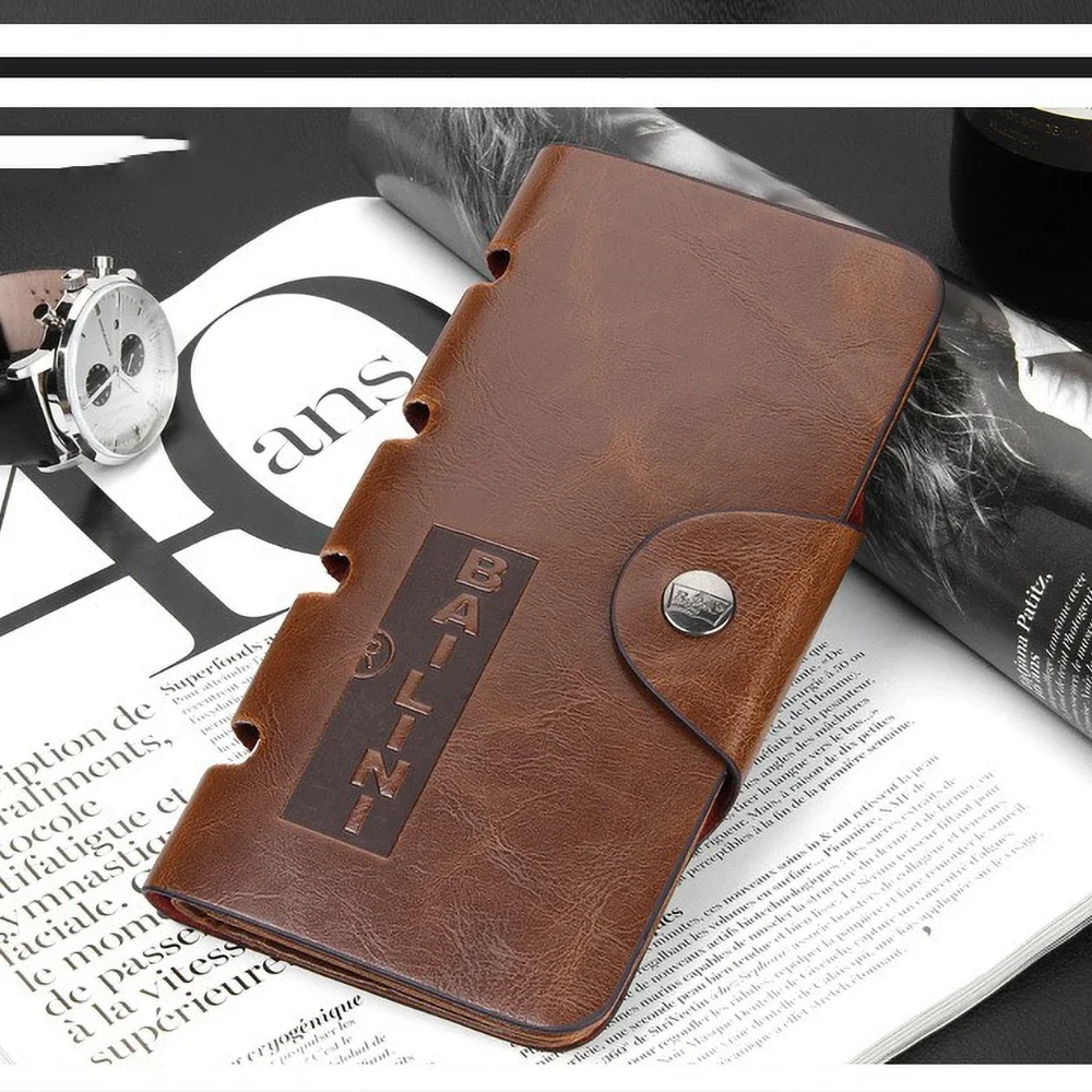 محفظة PU Vintage للرجال، 13 فتحة للبطاقات + 3 نوافذ لبطاقة الهوية، تخزين التذاكر، ناعمة وارتداء - محفظة طويلة مقاومة #5