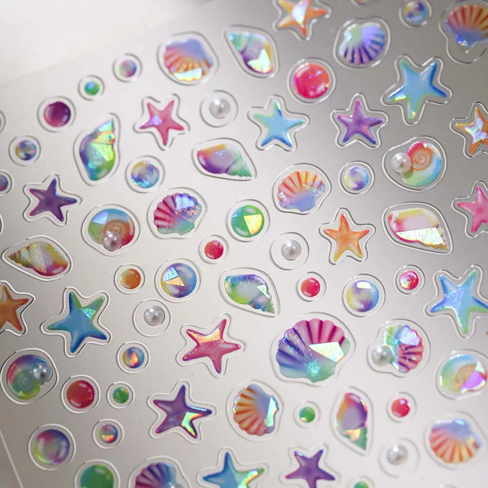 Conch Star Ocean Nail Stickers Sea Jellyfish Starfish Jelly Ocean Nail Decals Shiny Glass Shell Bronzing Ocean Nail Decorations