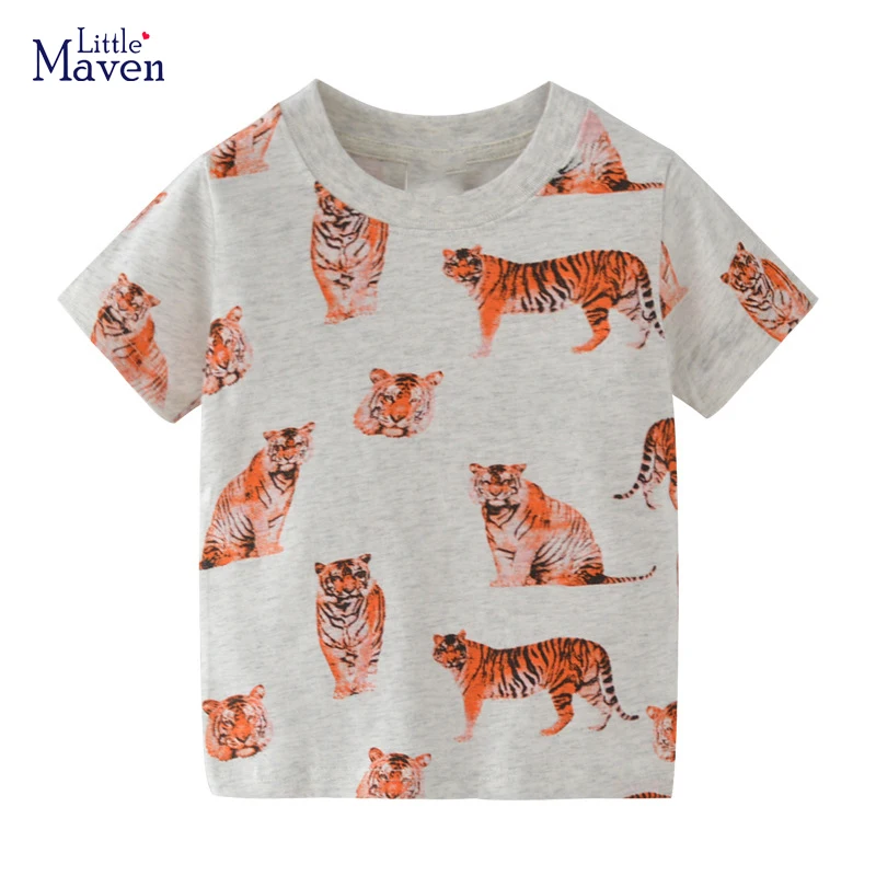 Little maven Top Clothes Child Boy Summer Kids Tees Shirts Cotton Cartoon Tiger Children\'s Clothing Cotton 2-7 Years