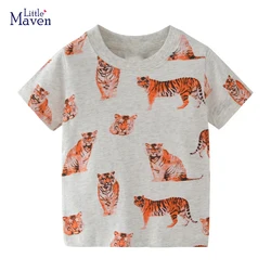 Little maven Top Clothes Child Boy Summer Kids Tees Shirts Cotton Cartoon Tiger Children's Clothing Cotton 2-7 Years