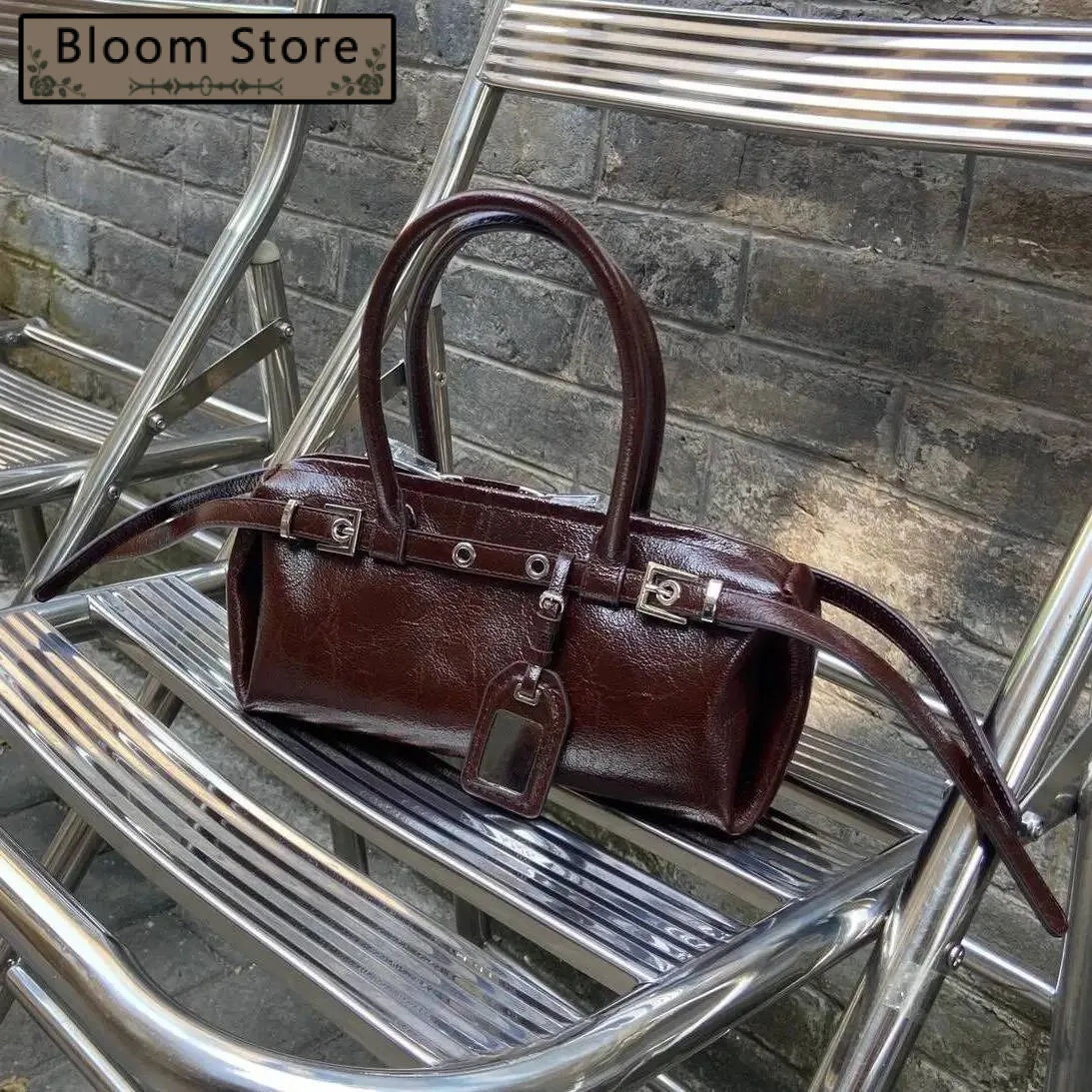 

Bloom High Street Brown Y2k Hand Women Hot Girls Pu Leather Handle Chic Casual Handbag Female Fashionable Underarm Bag New
