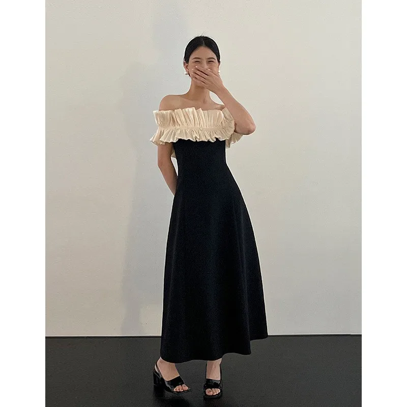 

Высококачественная женская двусторонняя формальная длинная юбка трапециевидной формы с высокой талией Bla Label на одно плечо