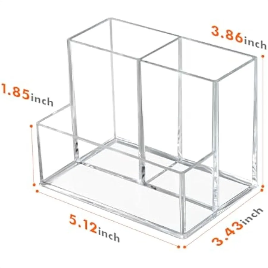 Держатель для ручек для стола Прозрачный акриловый держатель для карандашей для настольного маркера с 3 отделениями Органайзер для карандашей для домашнего офиса Cla