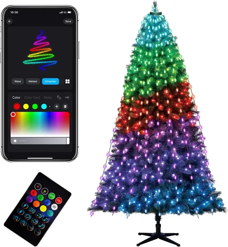 Guirxiété lumineuse d'arbre de Noël intelligente avec télécommande, lumières LED dégradées bricolage, guirxiété pour arbre, fête de jardin en plein air, mariage