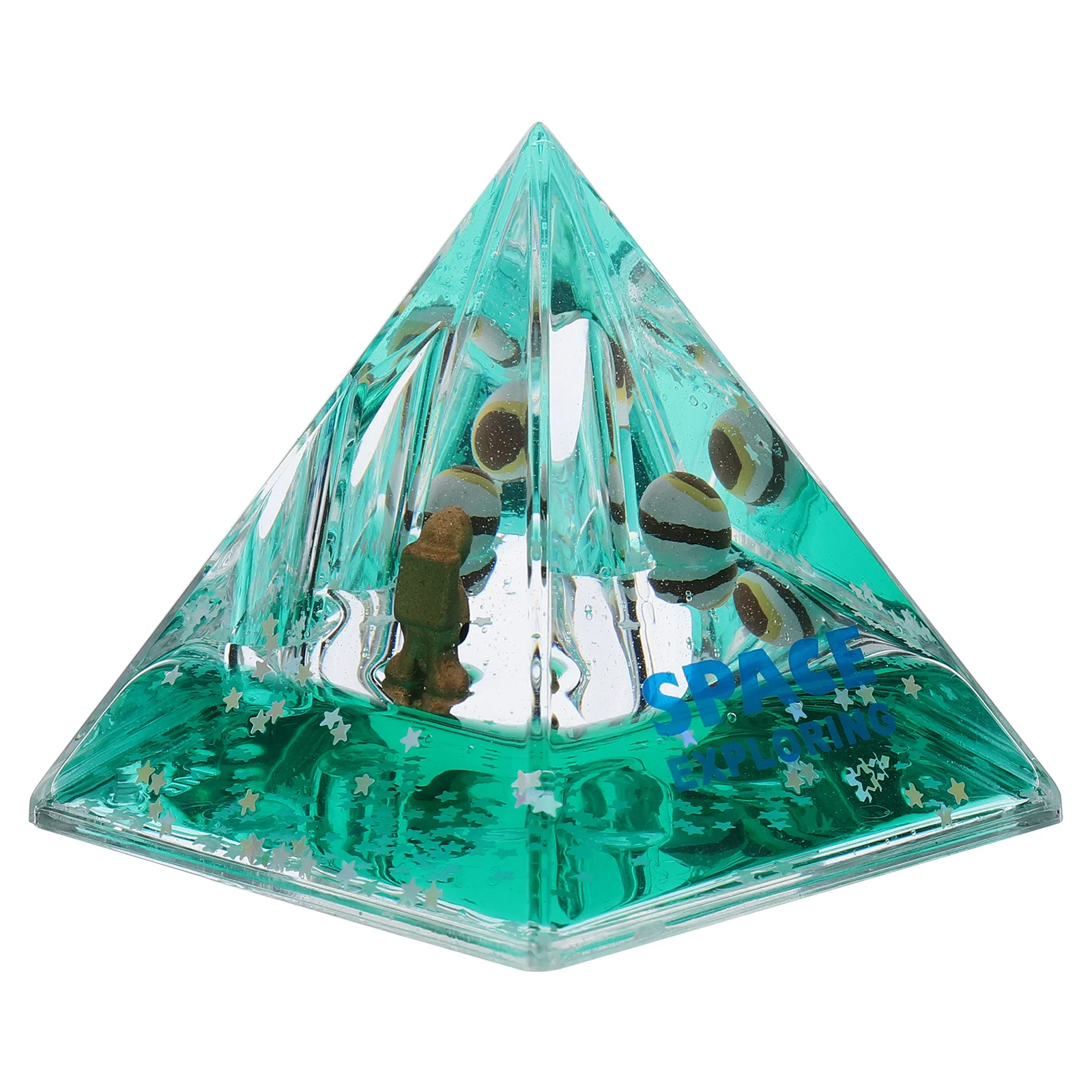 

1 pc Space Astronaut Triangular Pyramid Acrylic Desk Decoration Dreamy Floating Liquid Ornament For Office Home Graduation Gift