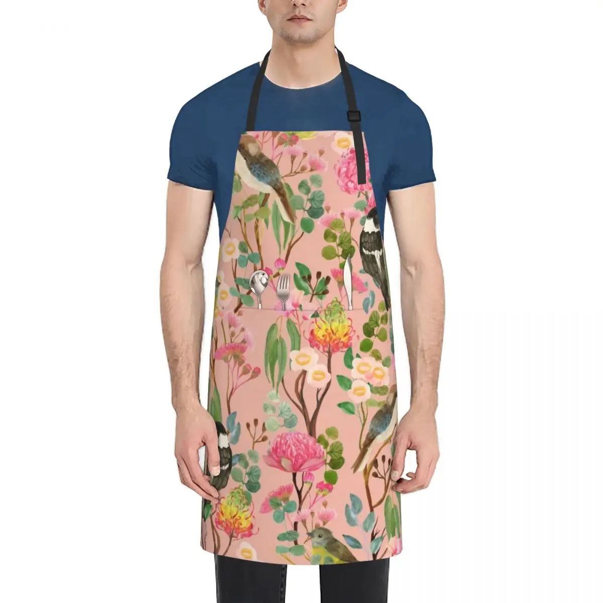 Australian Birds and Blooms Native Flora Chinoiserie Apron Kitchens For Men Kitchen accessories Apron