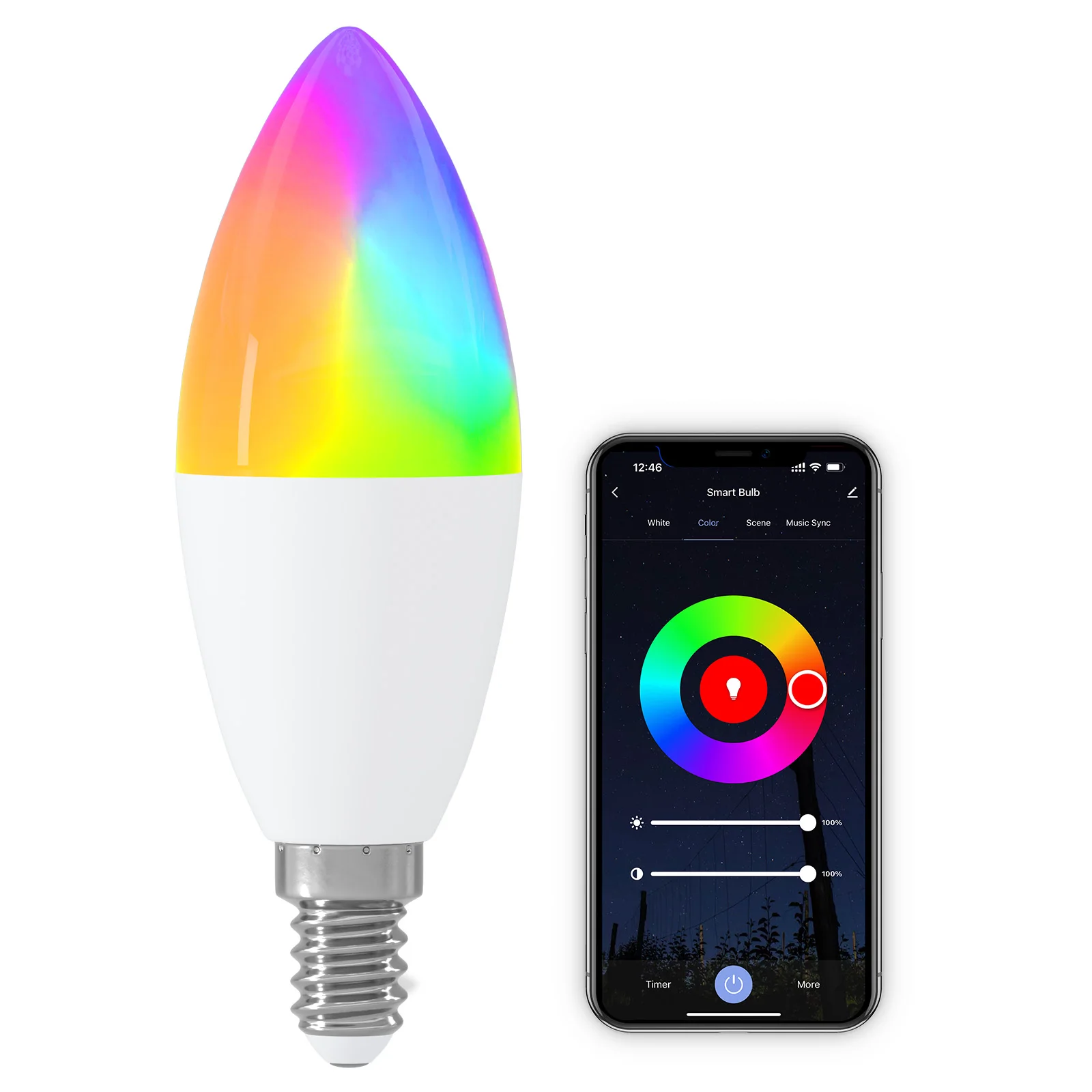 RGB Smart Light Buld C37 E12 5W Smart life Voice Control Dimmable Multicolors 2700K-6500K LED Magic Buld Work With Alexa Google